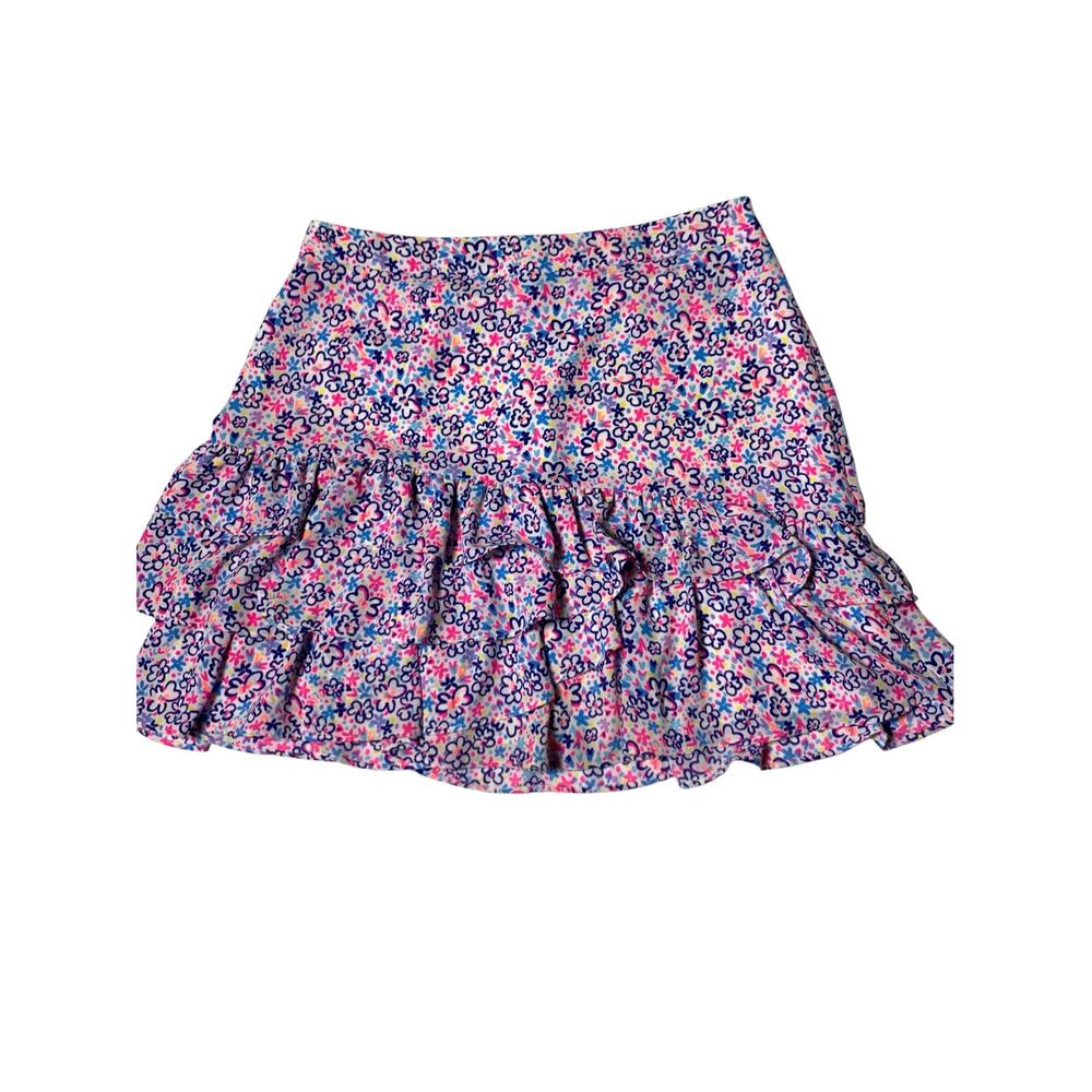 Lilly Pulitzer Womens 8 Floral Ruffle Mini Skirt Pink Blue Tiered Lined - Picture 7 of 16